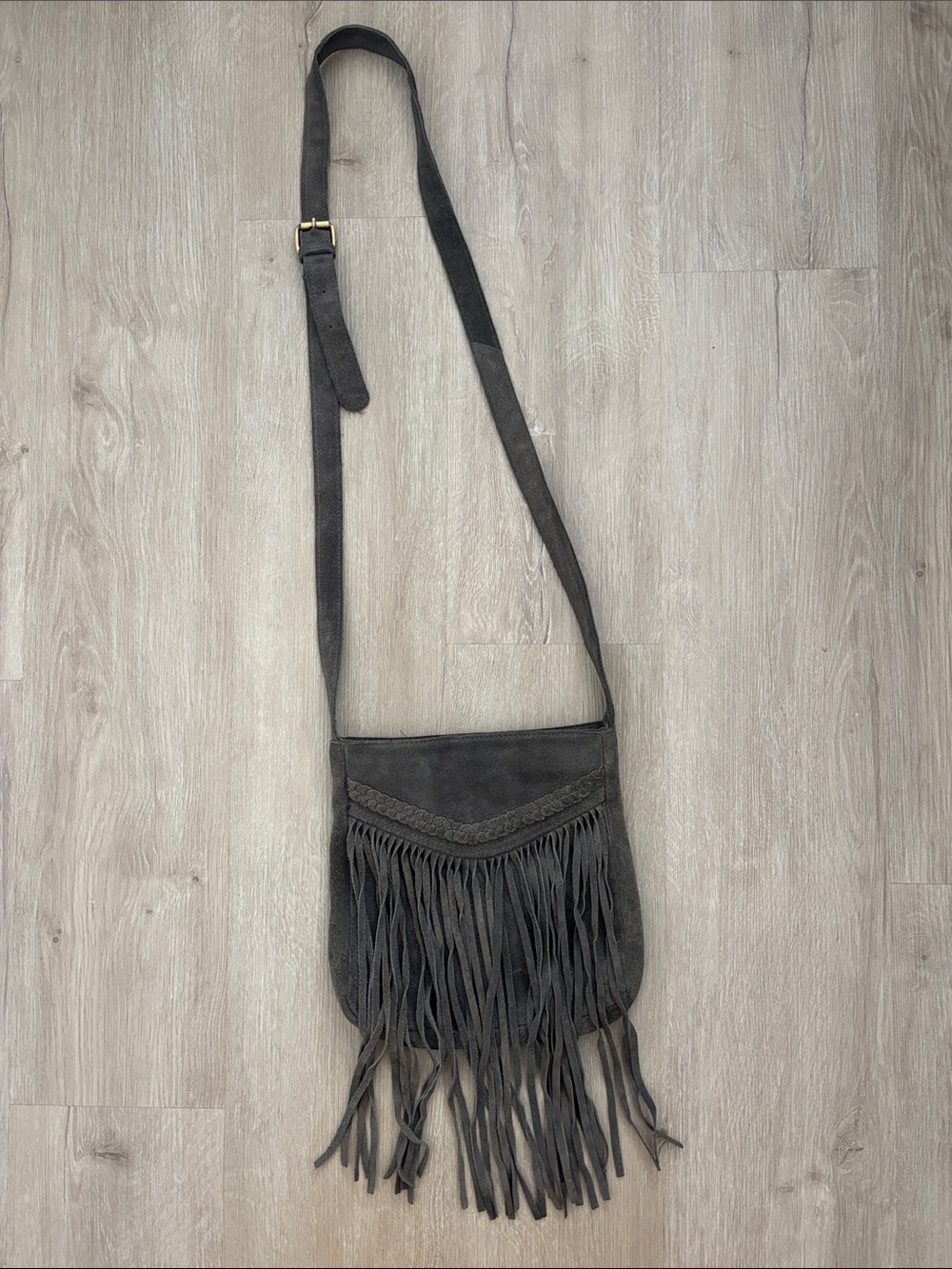 Fringe Crossbody Shoulder Bag Charcoal Gray